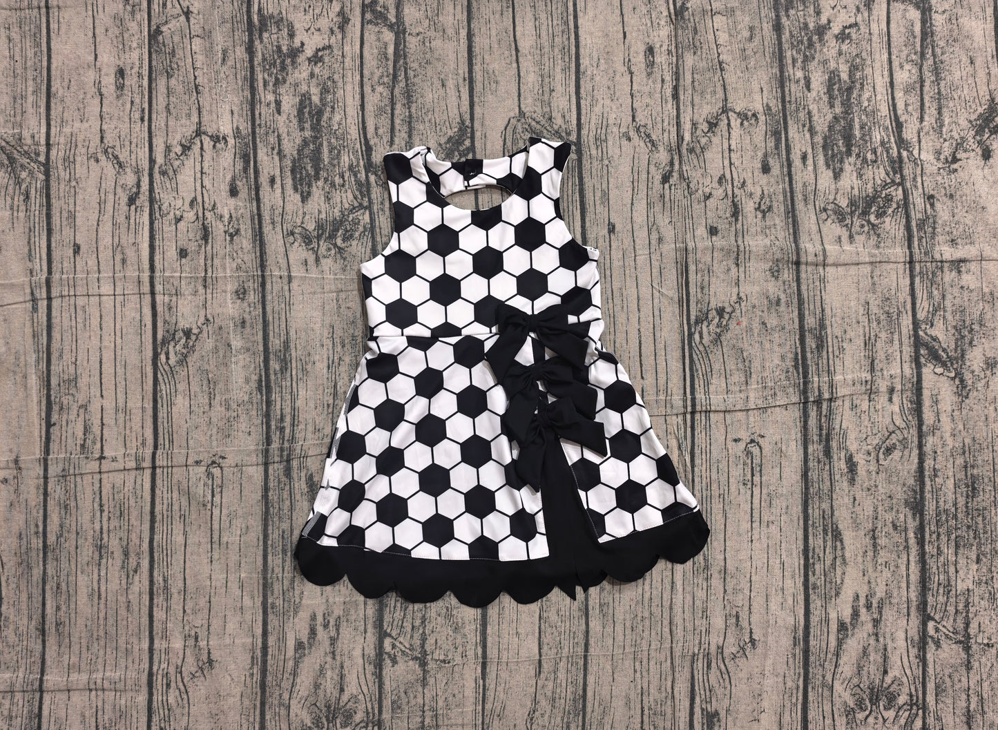 Preorder Baby Girls Kids Soccer Bows Scallop Yoga Active Black Dress