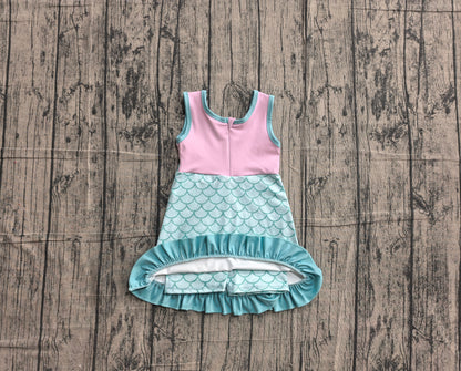 Preorder Baby Girls Kids Yoga Active Shorts Knee Length Mermaid Dress Scallop Clothes