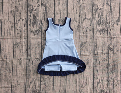 Preorder Baby Girls Kids Sleeveless Shorts Knee Length Scallop Blue Dress Yoga Active Clothes