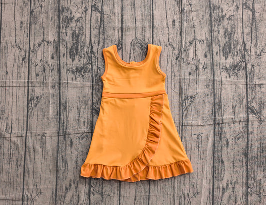 Preorder Baby Girls Kids Sleeveless Shorts Knee Length Orange Dress Yoga Active Scallop Clothes