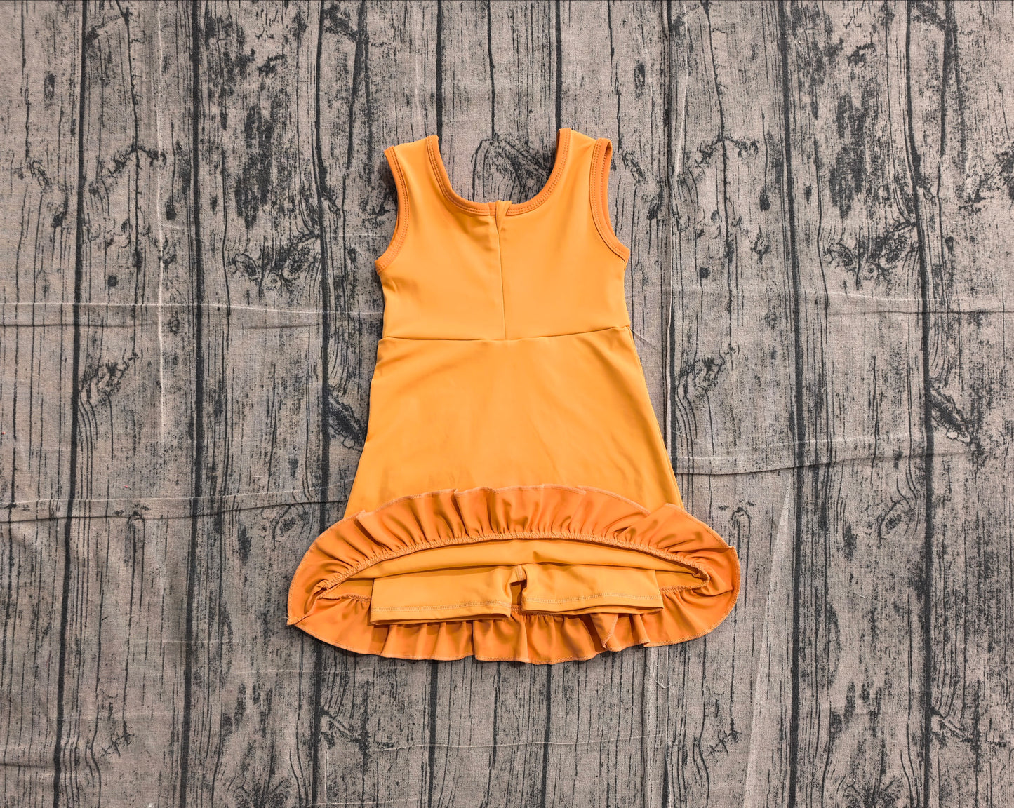Preorder Baby Girls Kids Sleeveless Shorts Knee Length Orange Dress Yoga Active Scallop Clothes