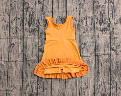 Preorder Baby Girls Kids Sleeveless Shorts Knee Length Orange Dress Yoga Active Scallop Clothes