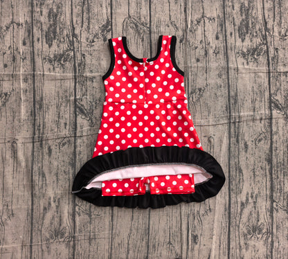 Preorder Baby Girls Kids Sleeveless Shorts Dots Red Dress Yoga Active Scallop Clothes