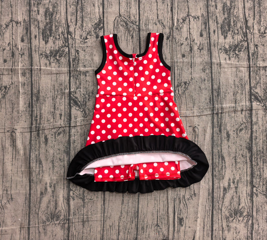Preorder Baby Girls Kids Sleeveless Shorts Dots Red Dress Yoga Active Scallop Clothes