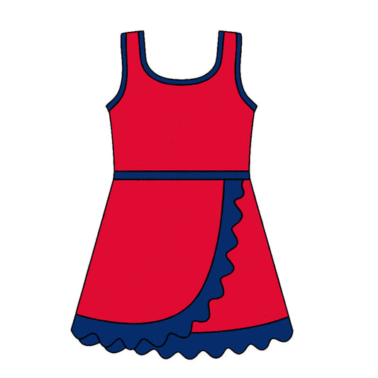 Preorder Baby Girls Kids Sleeveless Shorts Knee Length Red Dress Yoga Active Scallop Clothes ( Moq 5 )