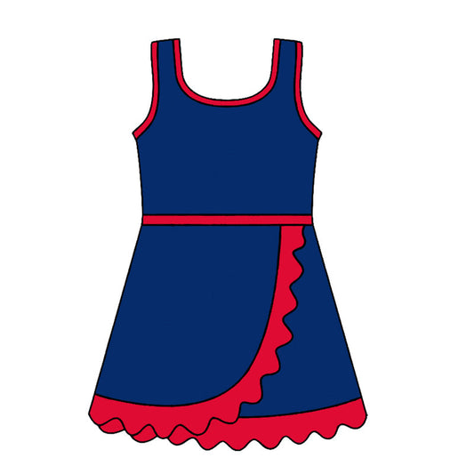 Preorder Baby Girls Kids Sleeveless Shorts Knee Length Navy Dress Yoga Active Scallop Clothes ( Moq 5 )