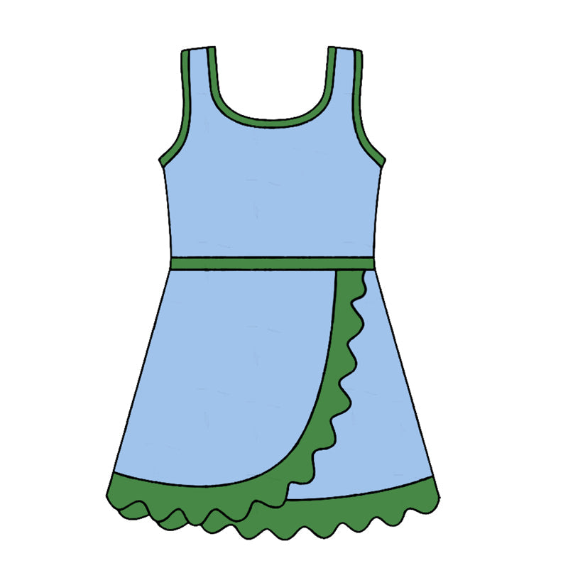 Preorder Baby Girls Kids Sleeveless Shorts Knee Length Scallop Dress Yoga Active Clothes ( Moq 5 )