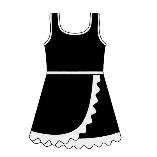 Preorder Baby Girls Kids Sleeveless Shorts Scallop Black Dress Yoga Active Clothes ( Moq 5 )