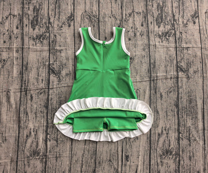 Preorder Baby Girls Kids Sleeveless Shorts Scallop Green Dress Yoga Active Clothes