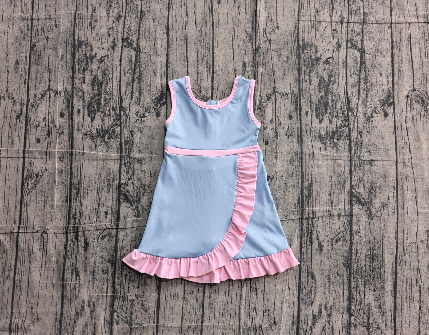 Preorder Baby Girls Kids Sleeveless Shorts Pink Scallop Blue Dress Yoga Active Clothes