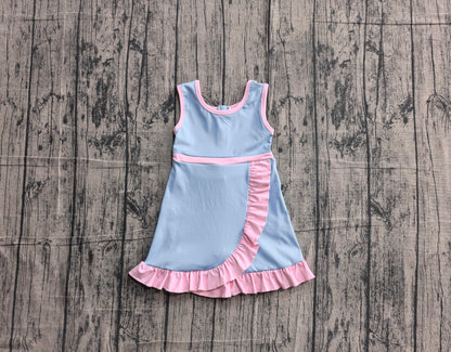 Preorder Baby Girls Kids Sleeveless Shorts Pink Scallop Blue Dress Yoga Active Clothes