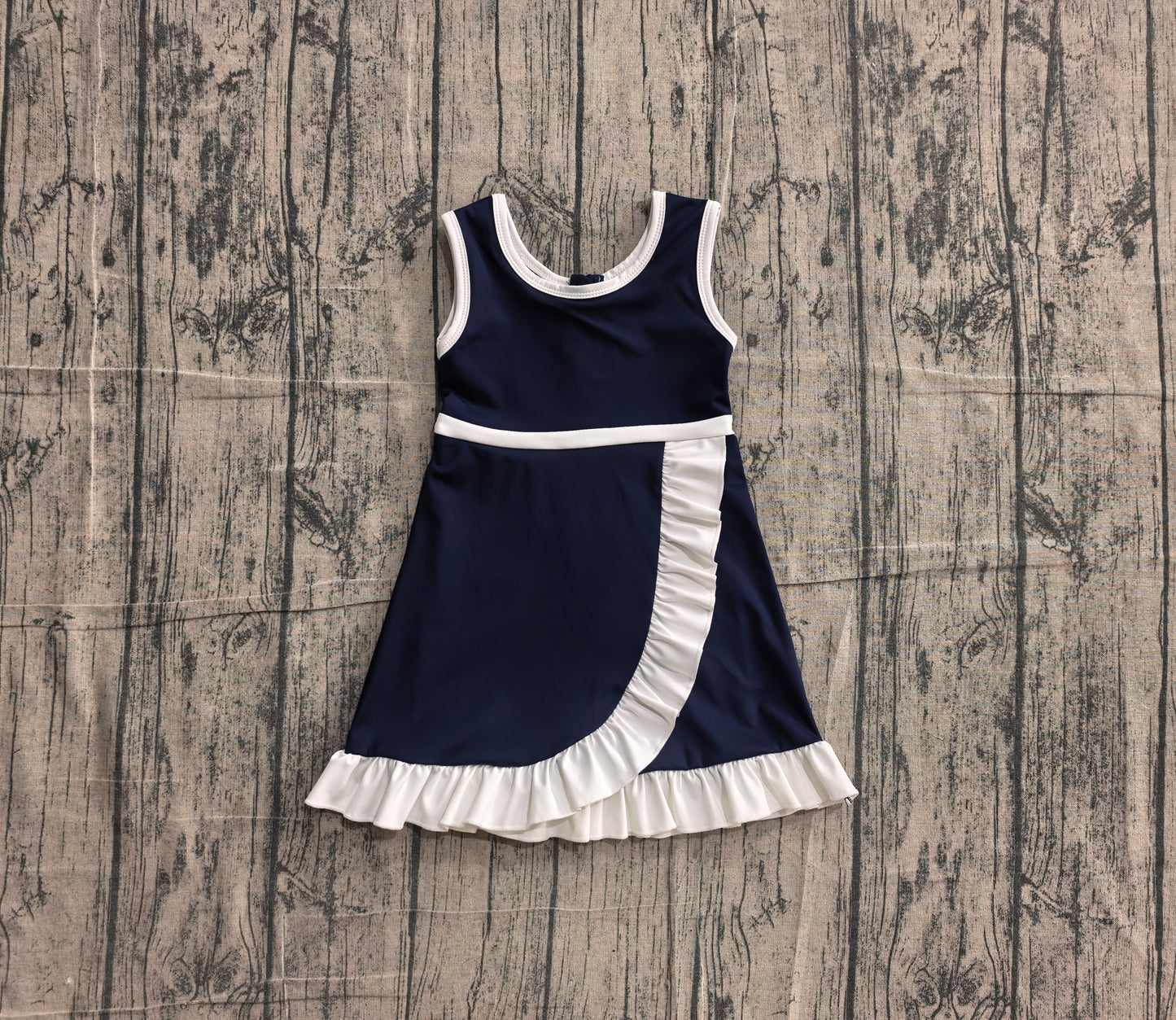 Preorder Baby Girls Kids Sleeveless Shorts Scallop Navy Dress Yoga Active Clothes