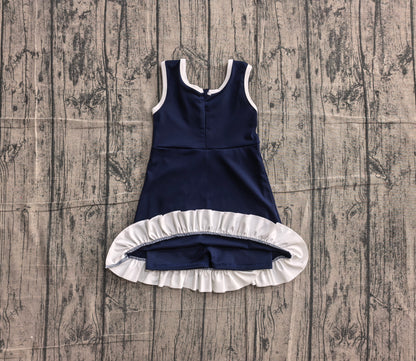 Preorder Baby Girls Kids Sleeveless Shorts Scallop Navy Dress Yoga Active Clothes
