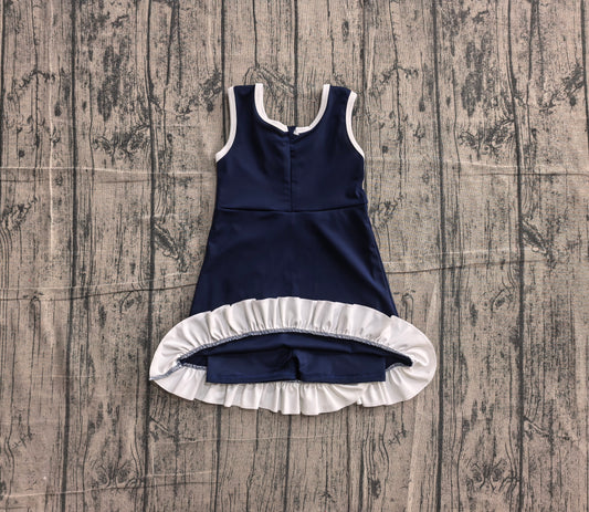 Preorder Baby Girls Kids Sleeveless Shorts Scallop Navy Dress Yoga Active Clothes