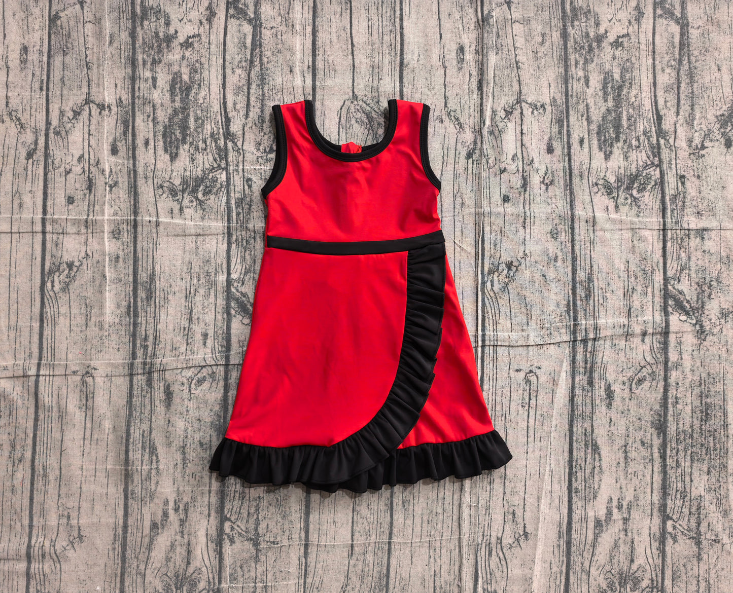 Preorder Baby Girls Kids Sleeveless Shorts Black Scallop Red Dress Yoga Active Clothes