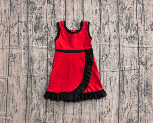 Preorder Baby Girls Kids Sleeveless Shorts Black Scallop Red Dress Yoga Active Clothes