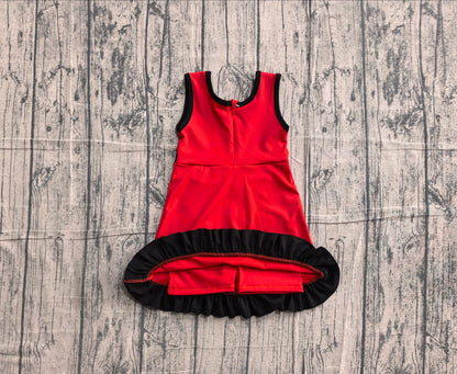 Preorder Baby Girls Kids Sleeveless Shorts Black Scallop Red Dress Yoga Active Clothes