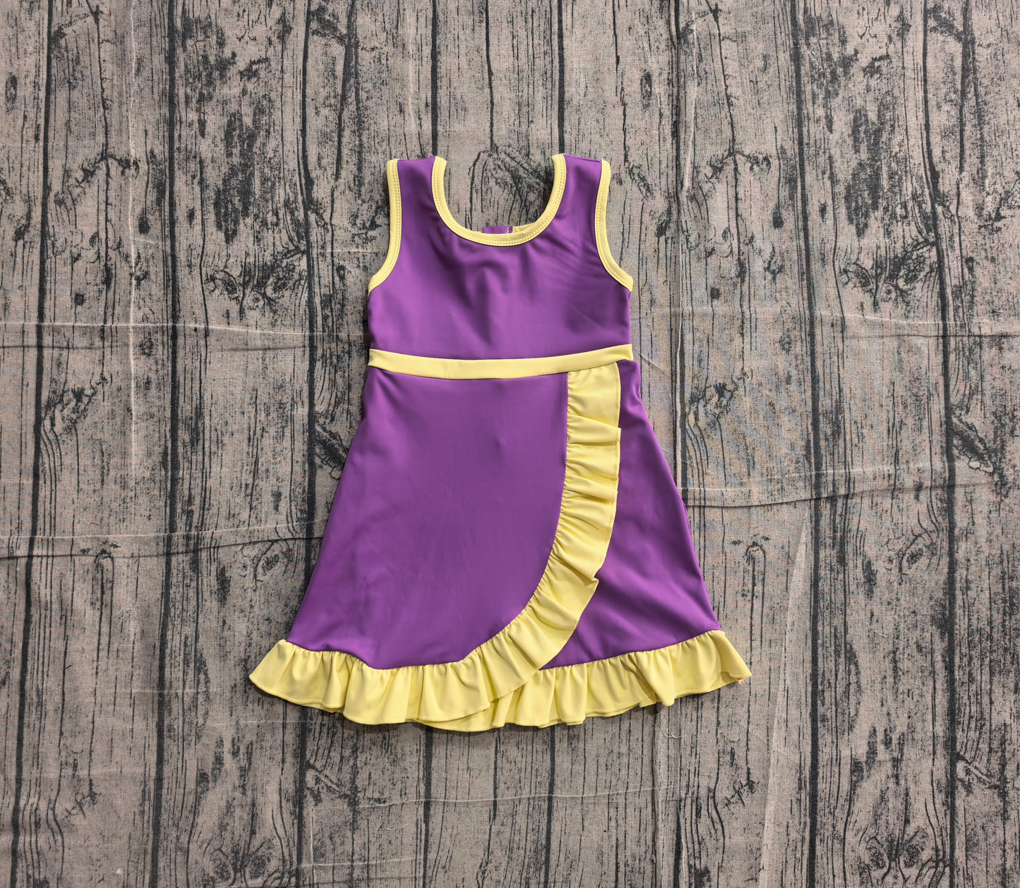 Preorder Baby Girls Kids Sleeveless Shorts Yellow Scallop Purple Dress Yoga Active Clothes