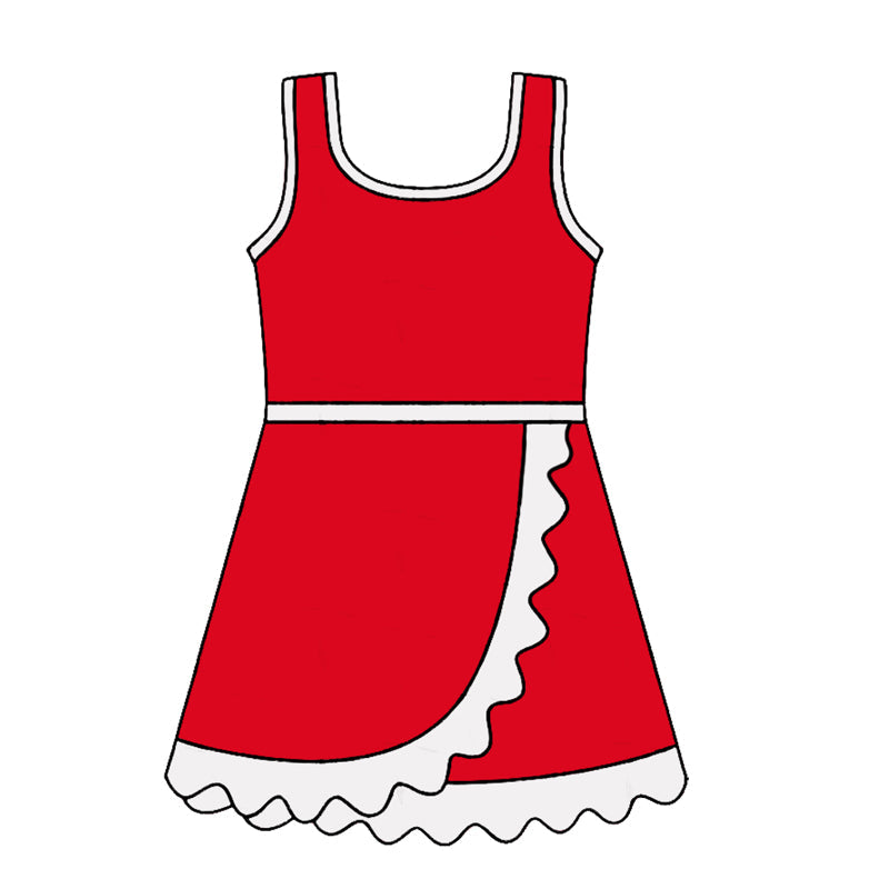 Preorder Baby Girls Kids Sleeveless Shorts Scallop Dress Yoga Active Red Clothes ( Moq 5 )