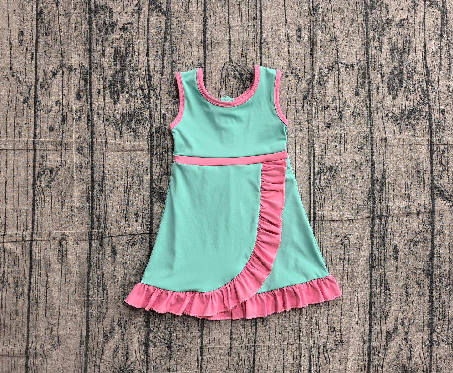 Preorder Baby Girls Kids Sleeveless Shorts Pink Scallop Green Dress Yoga Active Clothes