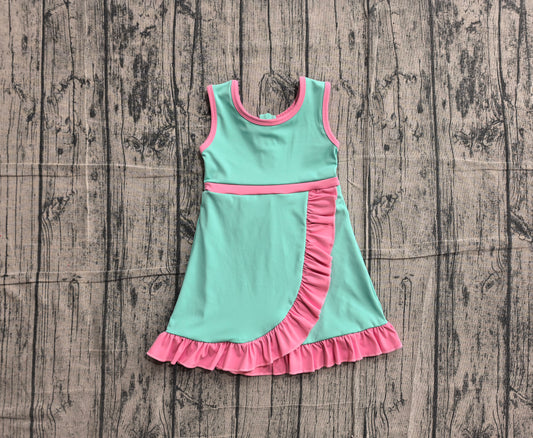 Preorder Baby Girls Kids Sleeveless Shorts Pink Scallop Green Dress Yoga Active Clothes