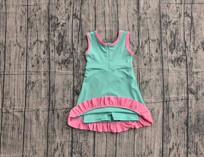 Preorder Baby Girls Kids Sleeveless Shorts Pink Scallop Green Dress Yoga Active Clothes