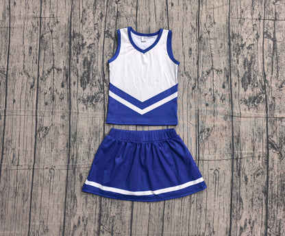 Preorder Baby Girls Kids Sleeveless Tops Skirt Shorts Set Yoga Team Blue Clothes