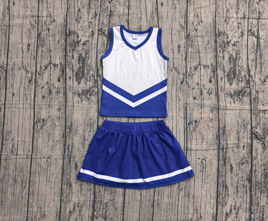 Preorder Baby Girls Kids Sleeveless Tops Skirt Shorts Set Yoga Team Blue Clothes
