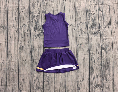 Preorder Baby Girls Kids Sleeveless Tops Skirt Shorts Purple Set Yoga Team Clothes
