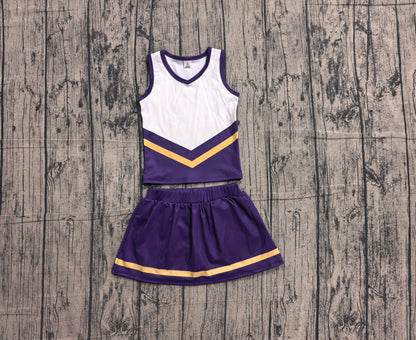 Preorder Baby Girls Kids Sleeveless Tops Skirt Shorts Purple Set Yoga Team Clothes