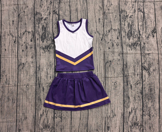Preorder Baby Girls Kids Sleeveless Tops Skirt Shorts Purple Set Yoga Team Clothes