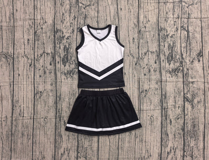 Preorder Baby Girls Kids Sleeveless Tops Skirt Shorts Black Set Yoga Team Clothes