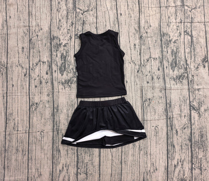 Preorder Baby Girls Kids Sleeveless Tops Skirt Shorts Black Set Yoga Team Clothes