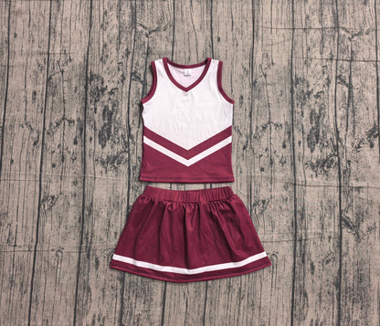 Preorder Baby Girls Kids Sleeveless Tops Dark Red Skirt Shorts Set Yoga Team Clothes