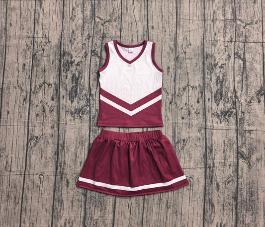 Preorder Baby Girls Kids Sleeveless Tops Dark Red Skirt Shorts Set Yoga Team Clothes