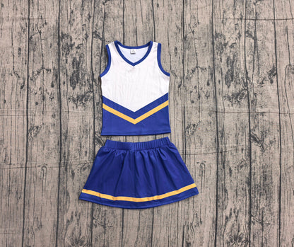 Preorder Baby Girls Kids Sleeveless Tops Blue Skirt Shorts Set Yoga Active Team Clothes