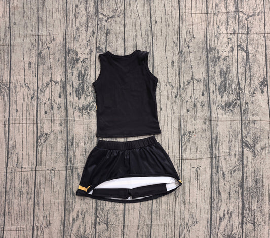 Preorder Baby Girls Kids Sleeveless Vest Black Skirt Shorts Set Yoga Active Team Clothes