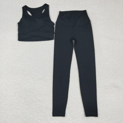 USA Shop Adult Women Sleeveless Vest Pants Yoga Active Black Set