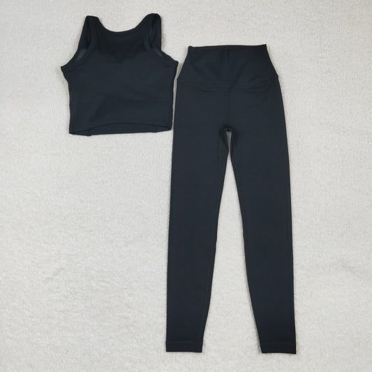 USA Shop Adult Women Sleeveless Tops Pants Yoga Active Black Set
