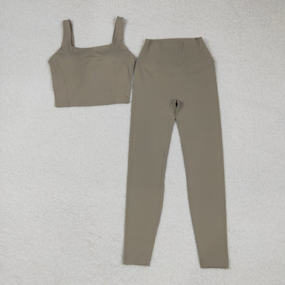 USA Shop Adult Women Strap Vest Tops Pants Yoga Active Olive Set