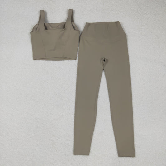 USA Shop Adult Women Strap Vest Tops Pants Yoga Active Olive Set