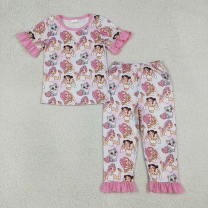 RTS Sibling Baby Girls Kids Short Sleeves Cats Hearts Singer Dress Sets