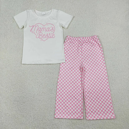 RTS Sibling Baby Girls Kids Short Sleeves Mama's Daddy's Hearts Shirt Plaid Camo Pants Clothes Sets