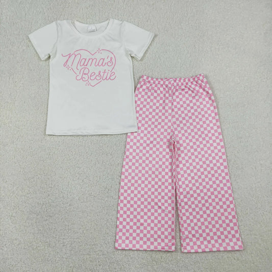 RTS Sibling Baby Girls Kids Short Sleeves Mama's Daddy's Hearts Shirt Plaid Camo Pants Clothes Sets