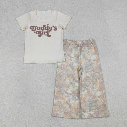 RTS Sibling Baby Girls Kids Short Sleeves Mama's Daddy's Hearts Shirt Plaid Camo Pants Clothes Sets
