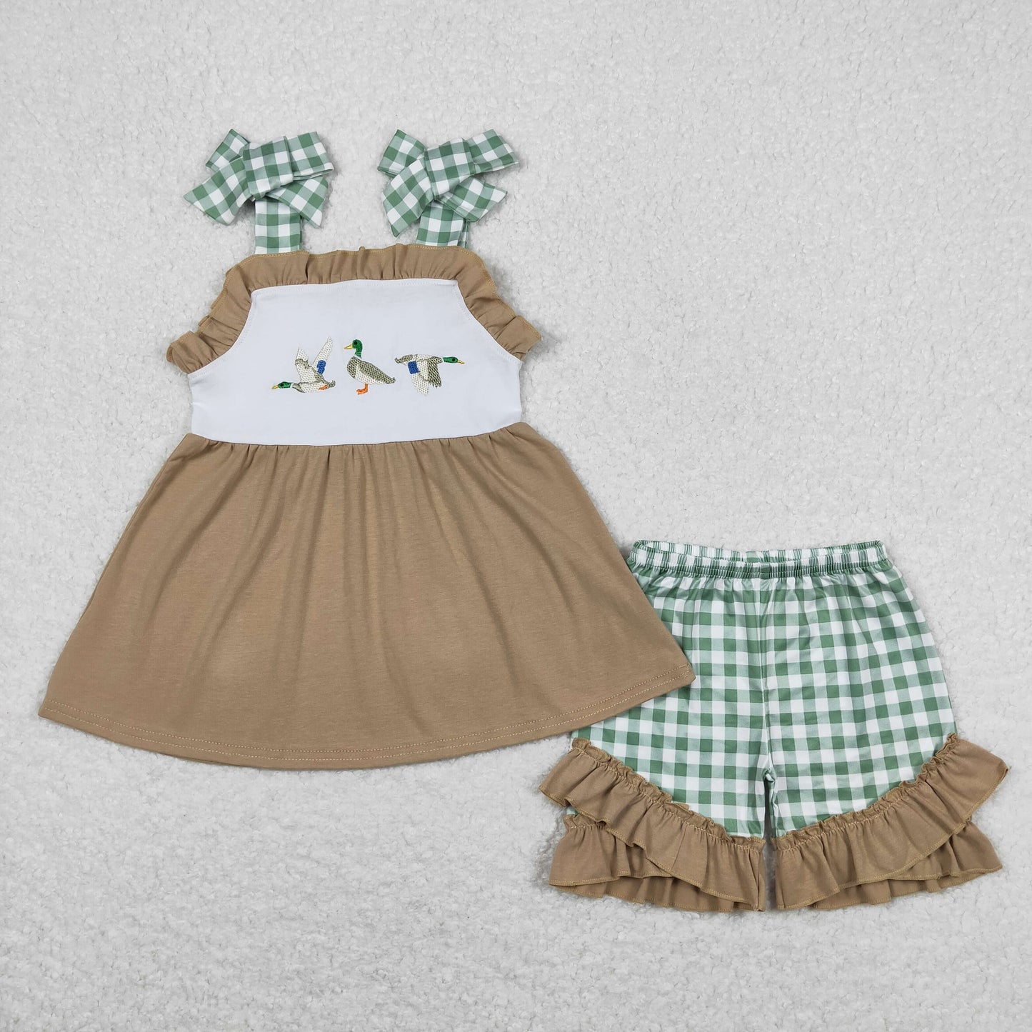 USA Shop Baby Girls Kids Embroidery Ducks Tunic Plaid Ruffle Shorts Set Clothes