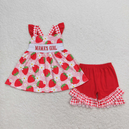USA Shop Baby Girl Embroidery Mama's Girls Strawberry Tunic Ruffle Shorts Set Clothes