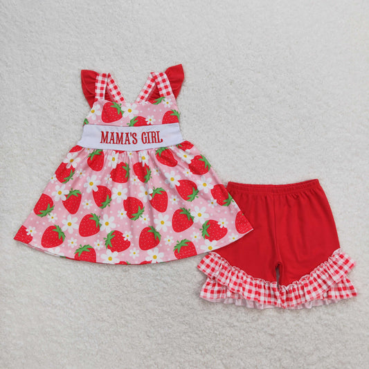 USA Shop Baby Girl Embroidery Mama's Girls Strawberry Tunic Ruffle Shorts Set Clothes