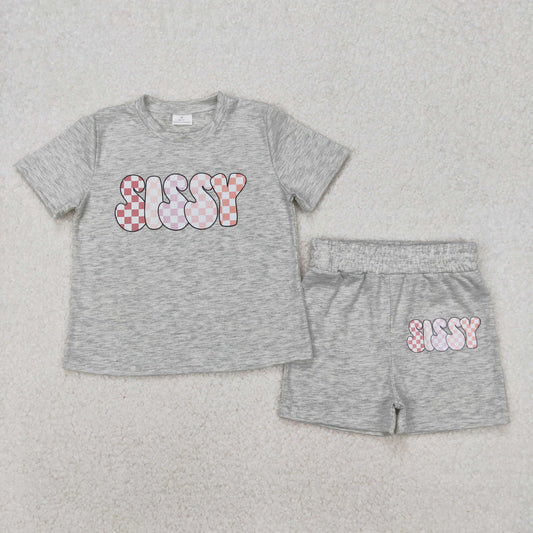 USA Shop Baby Girls Kids Short Sleeves Vinyl Sissy Shirt Grey Shorts Set Clothes