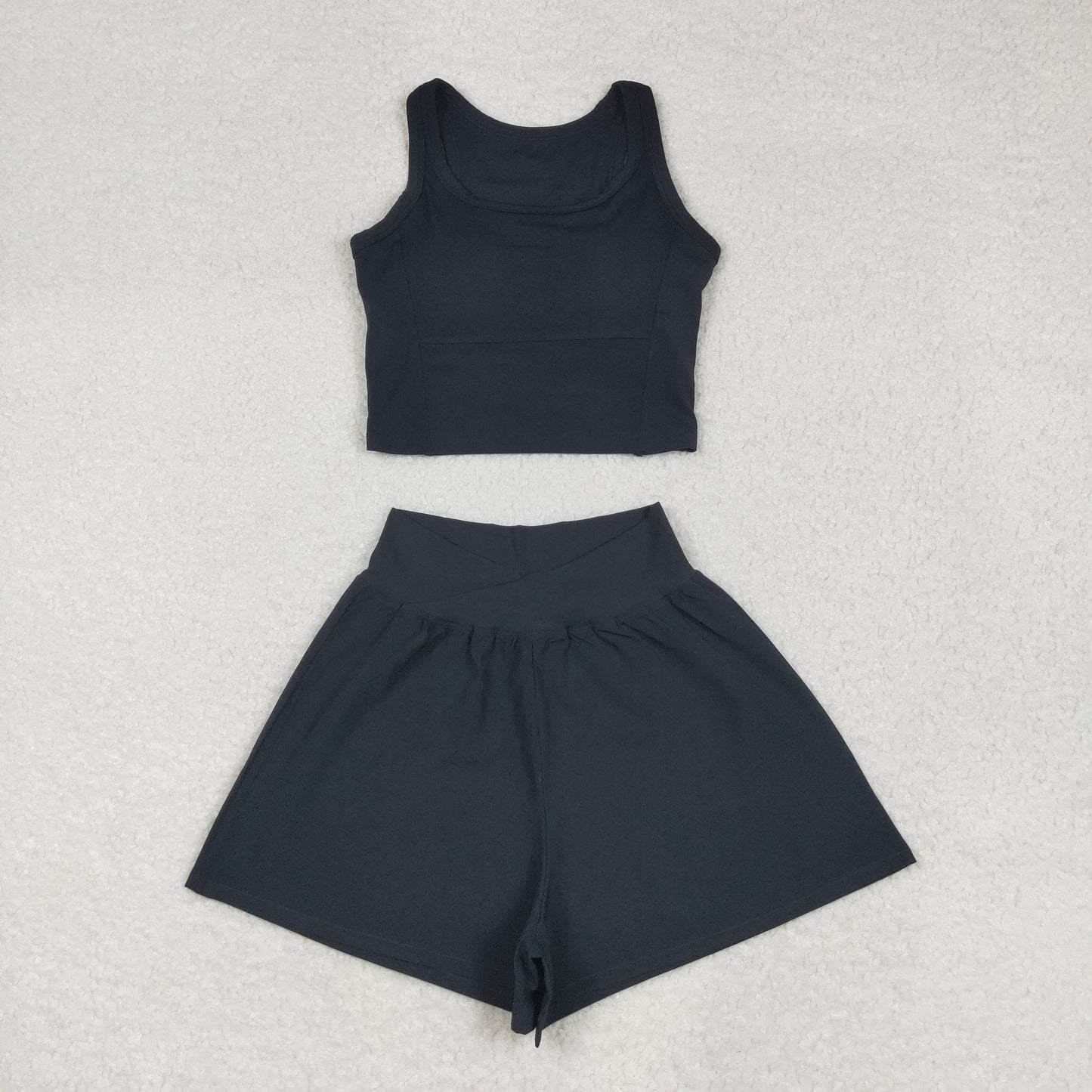 USA Shop Adult Women Sleeveless Black Tops Shorts Bottom Yoga Active Set